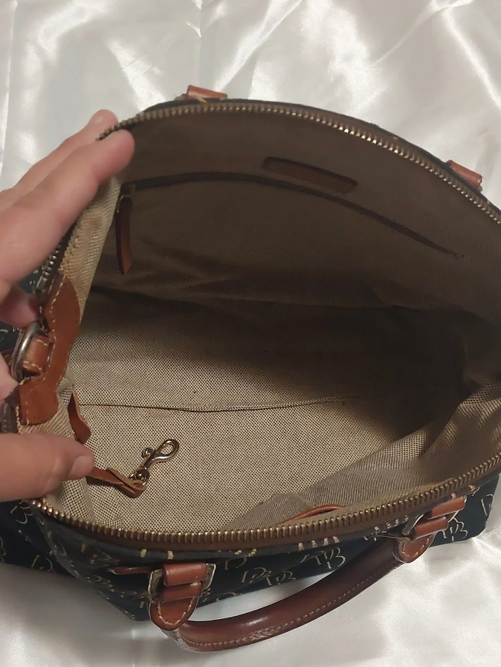 Dooney & Bourke Vintage Monogram Satchel Handbag in Black and Brown